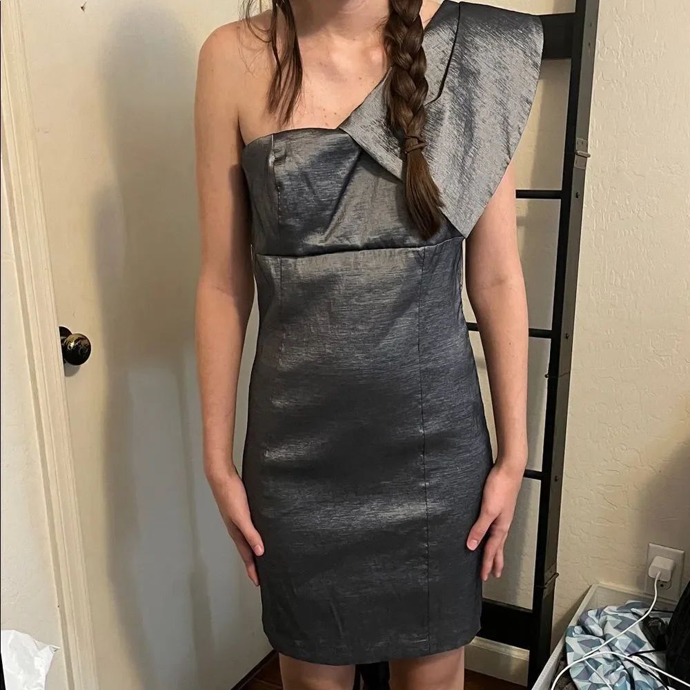 Y2K Mystic Silver One-Shoulder Dress 00’s Party HCO Event Special Occasion